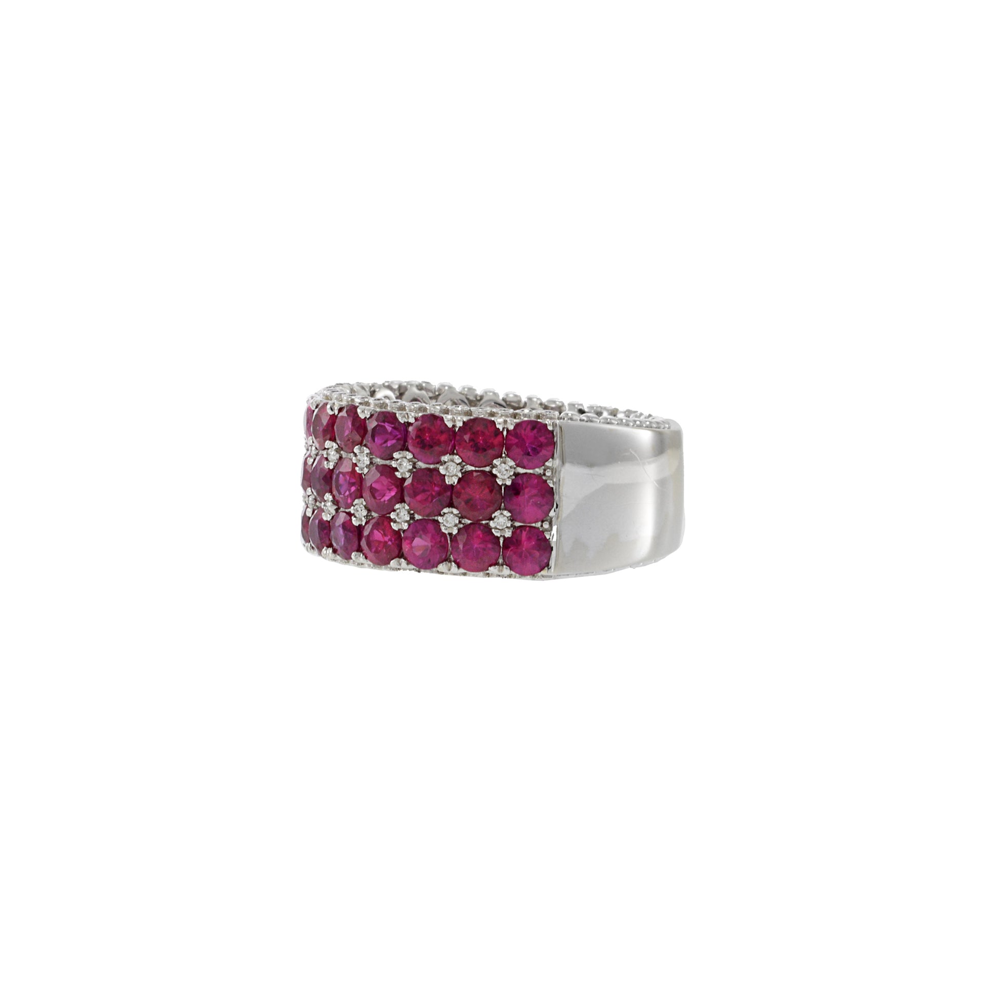 18KT White Gold Round Cut Diamond and Ruby Ring