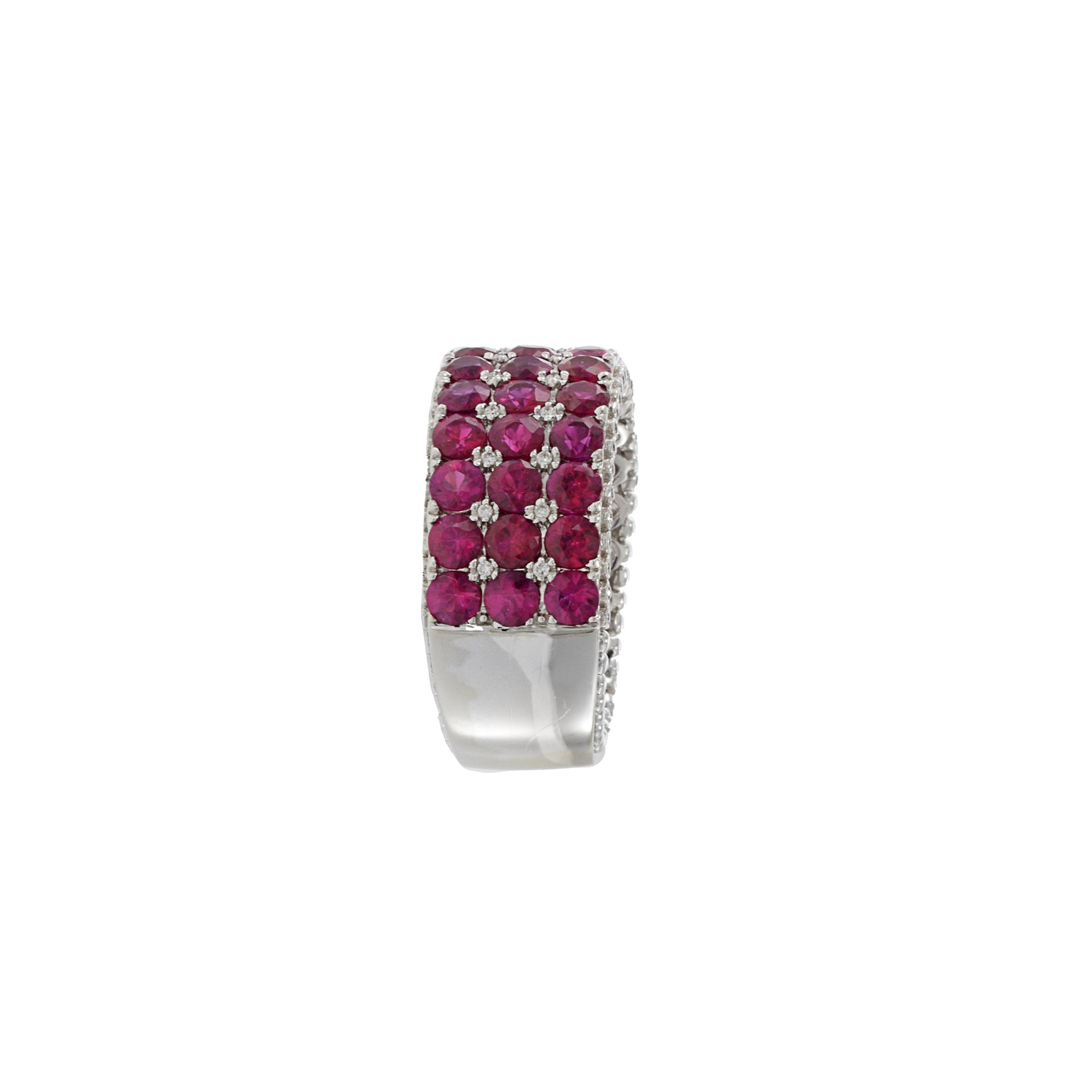 18KT White Gold Round Cut Diamond and Ruby Ring