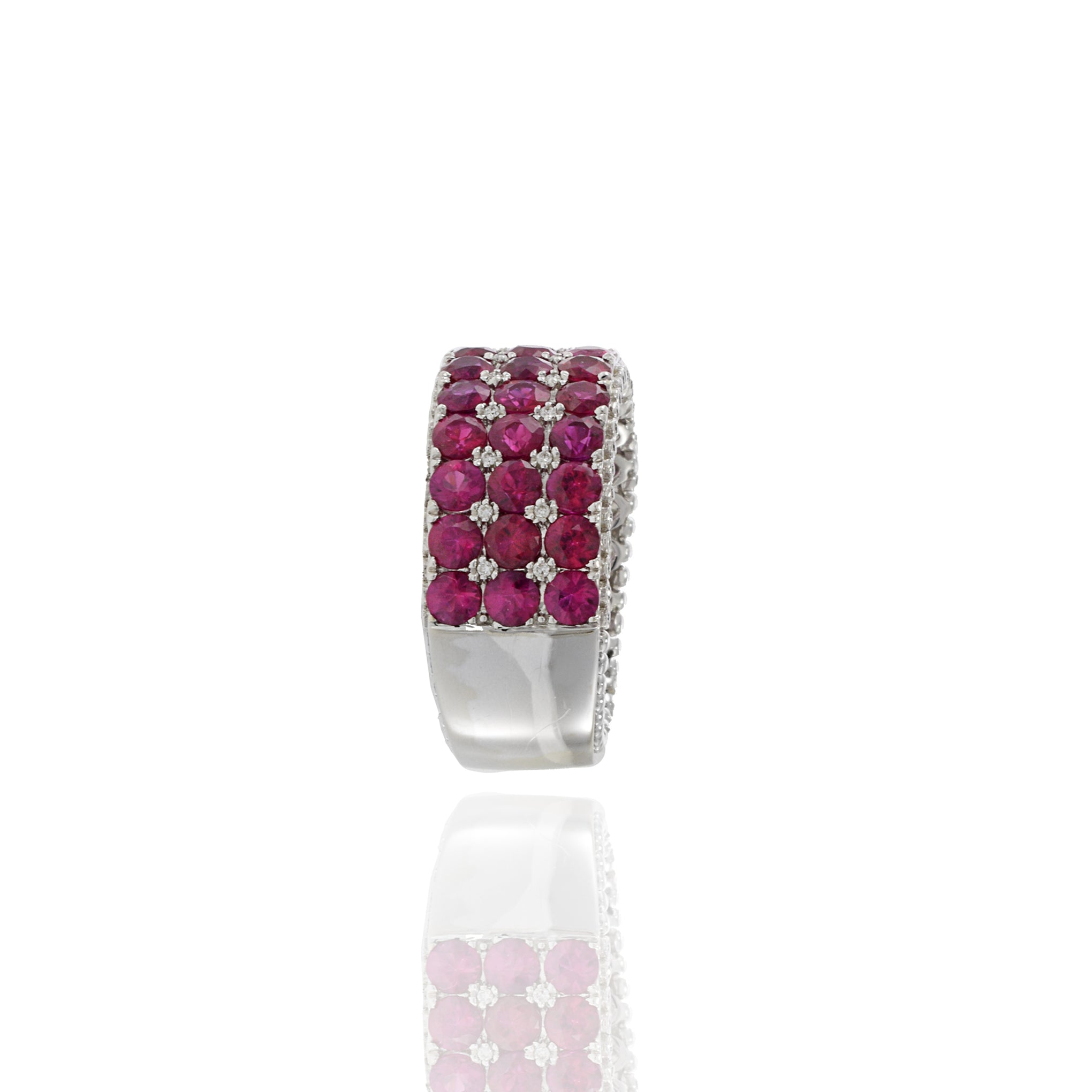 18KT White Gold Round Cut Diamond and Ruby Ring