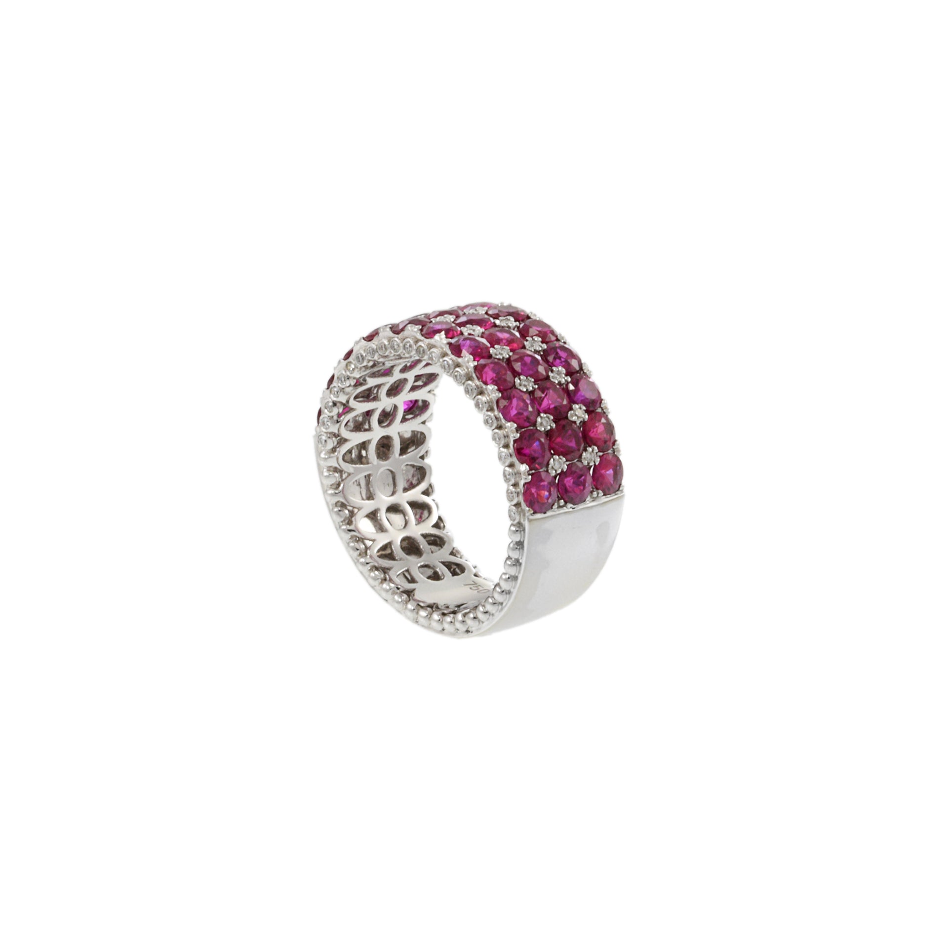 18KT White Gold Round Cut Diamond and Ruby Ring