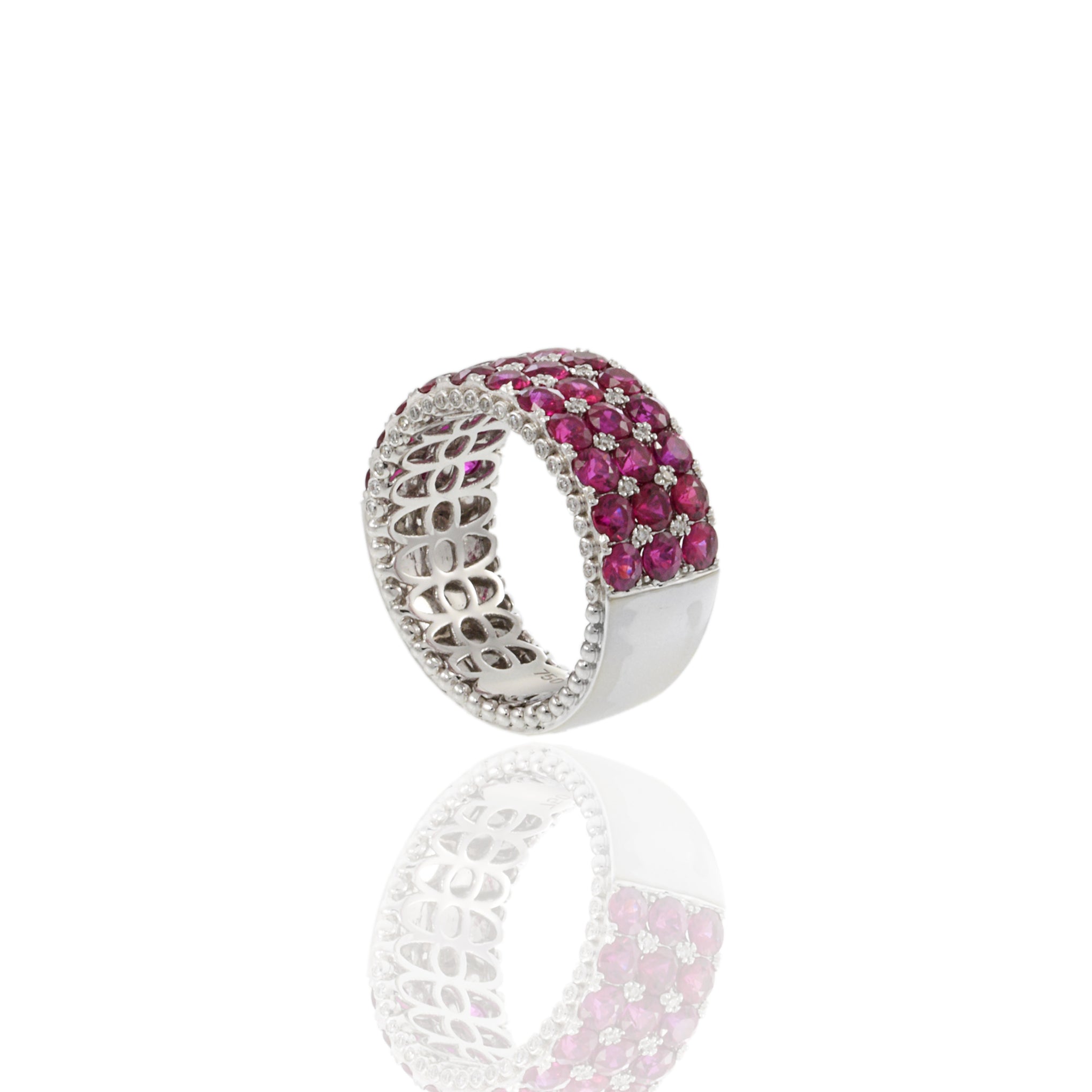 18KT White Gold Round Cut Diamond and Ruby Ring