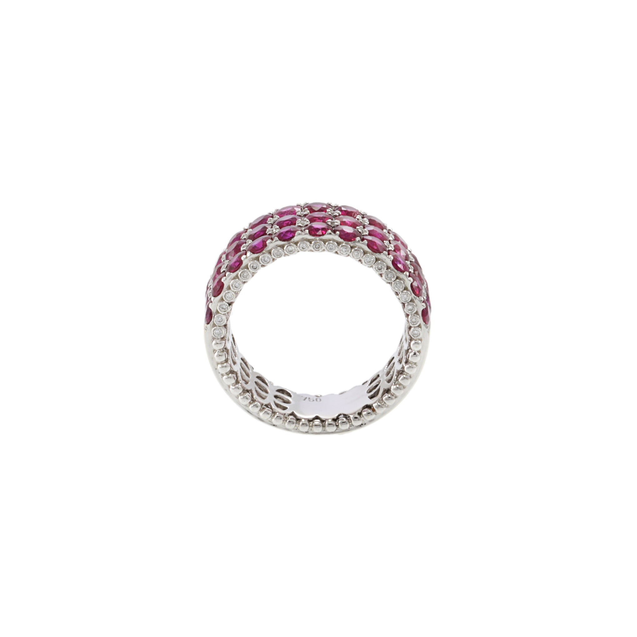 18KT White Gold Round Cut Diamond and Ruby Ring