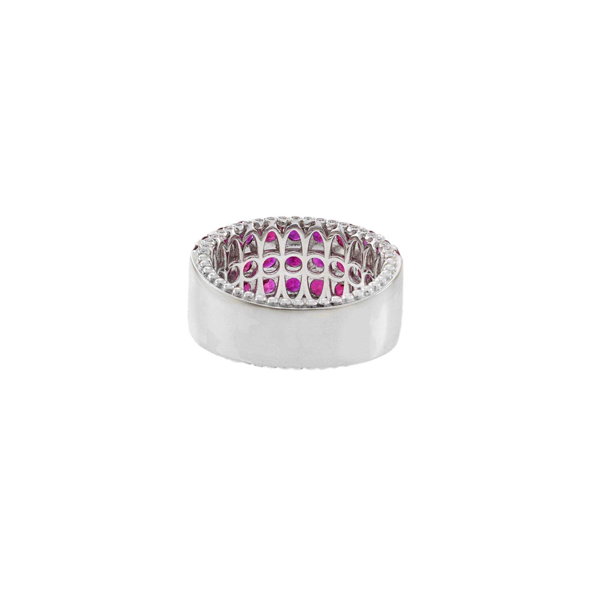 18KT White Gold Round Cut Diamond and Ruby Ring