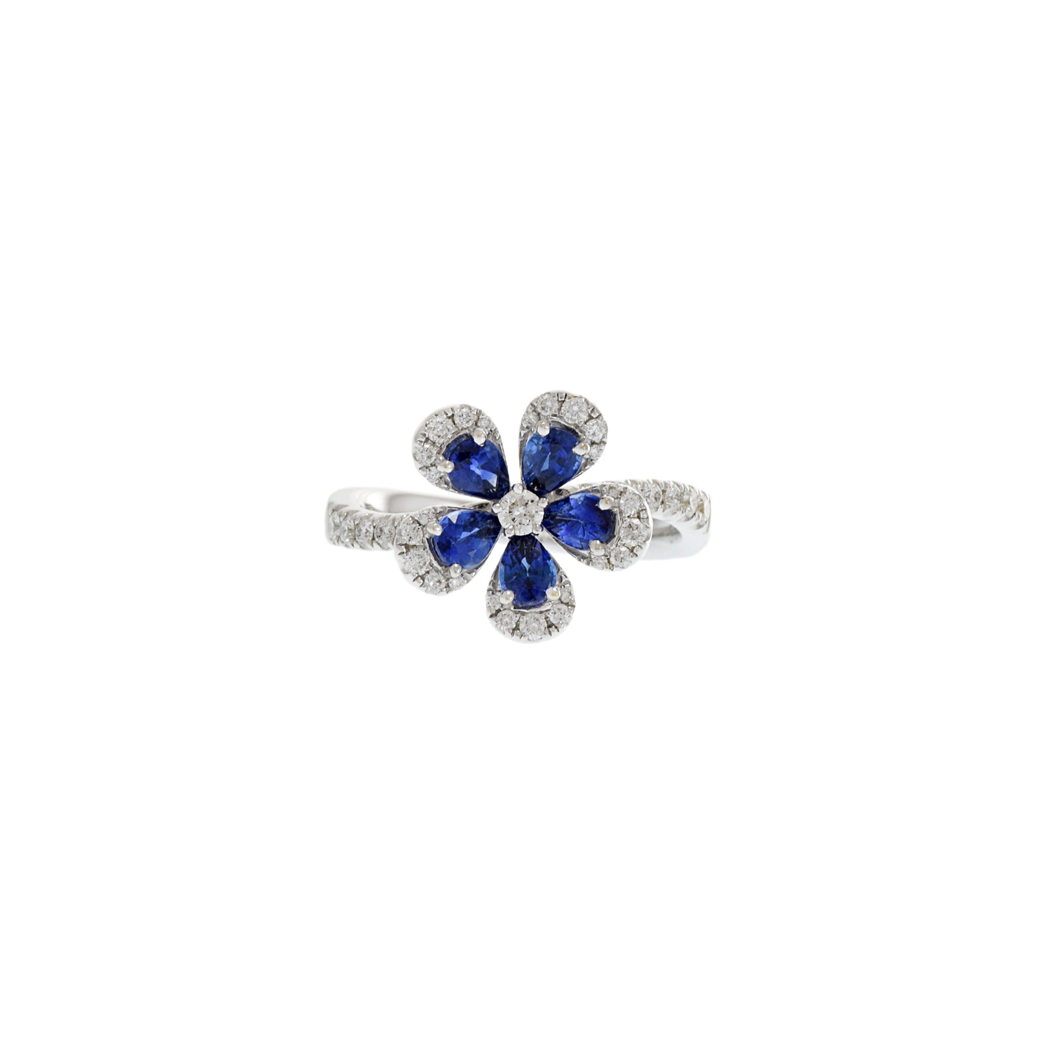 18KT White Gold Diamond And Sapphire Flower Ring