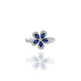 18KT White Gold Diamond And Sapphire Flower Ring