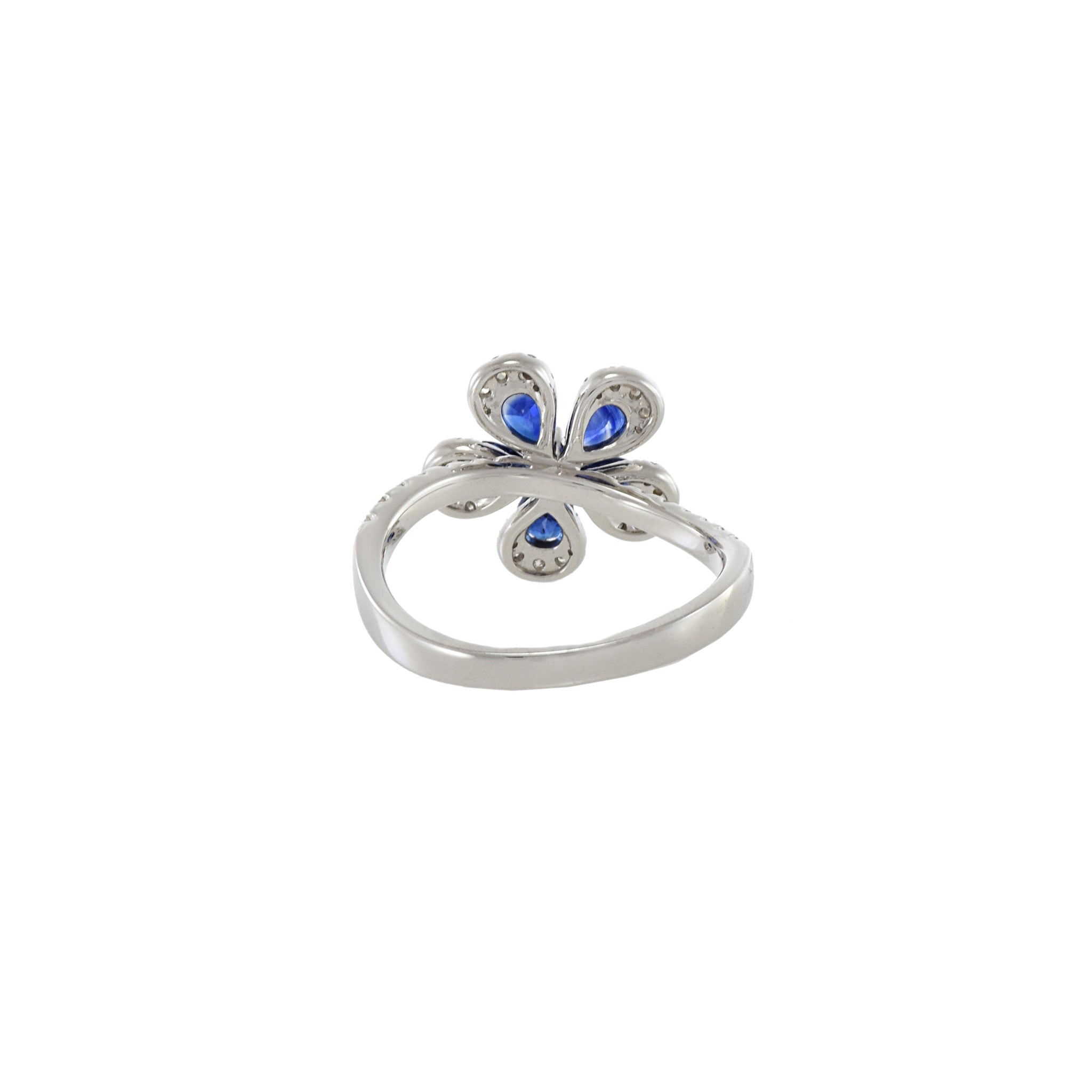 18KT White Gold Diamond And Sapphire Flower Ring