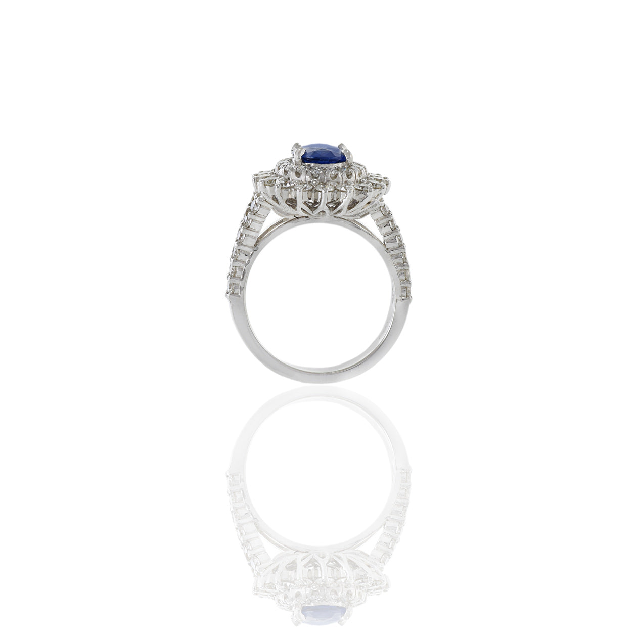 18KT White Gold GIA Certified Oval Sapphire and Diamond Ring