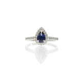 18KT White Gold Pear-Shaped Sapphire and Diamond Halo Ring