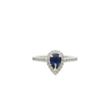 18KT White Gold Pear-Shaped Sapphire and Diamond Halo Ring