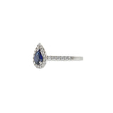 18KT White Gold Pear-Shaped Sapphire and Diamond Halo Ring