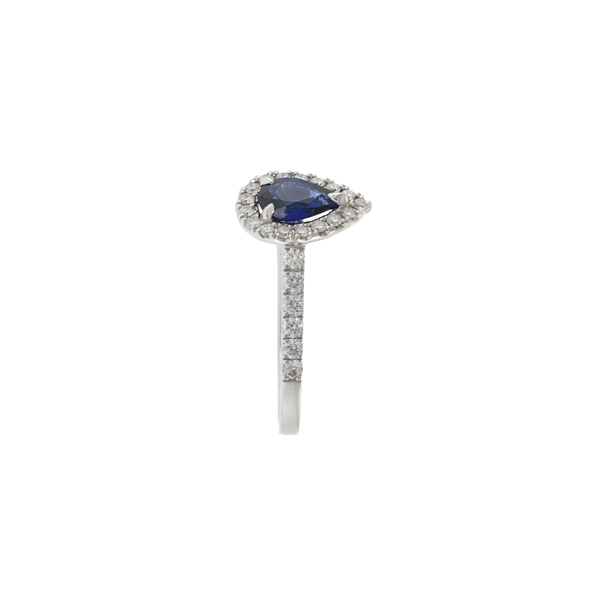 18KT White Gold Pear-Shaped Sapphire and Diamond Halo Ring