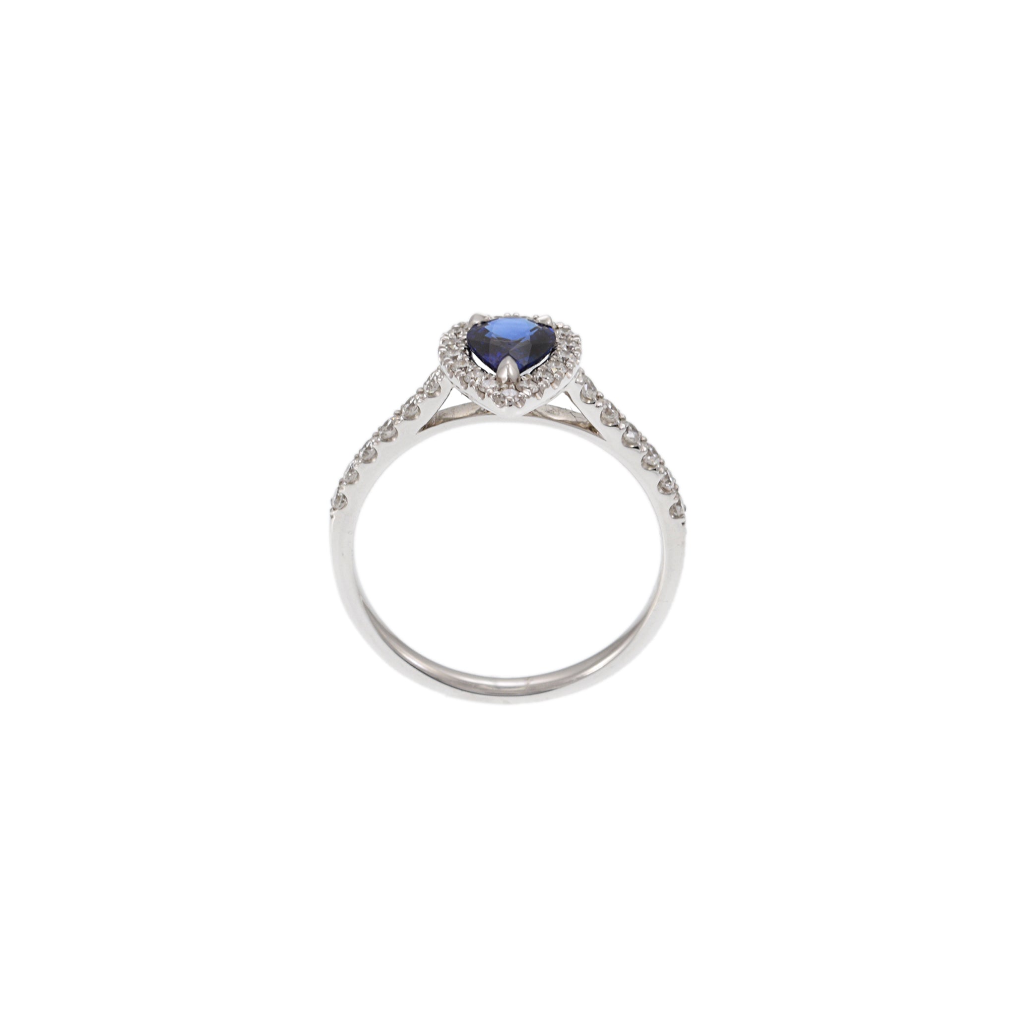 18KT White Gold Pear-Shaped Sapphire and Diamond Halo Ring