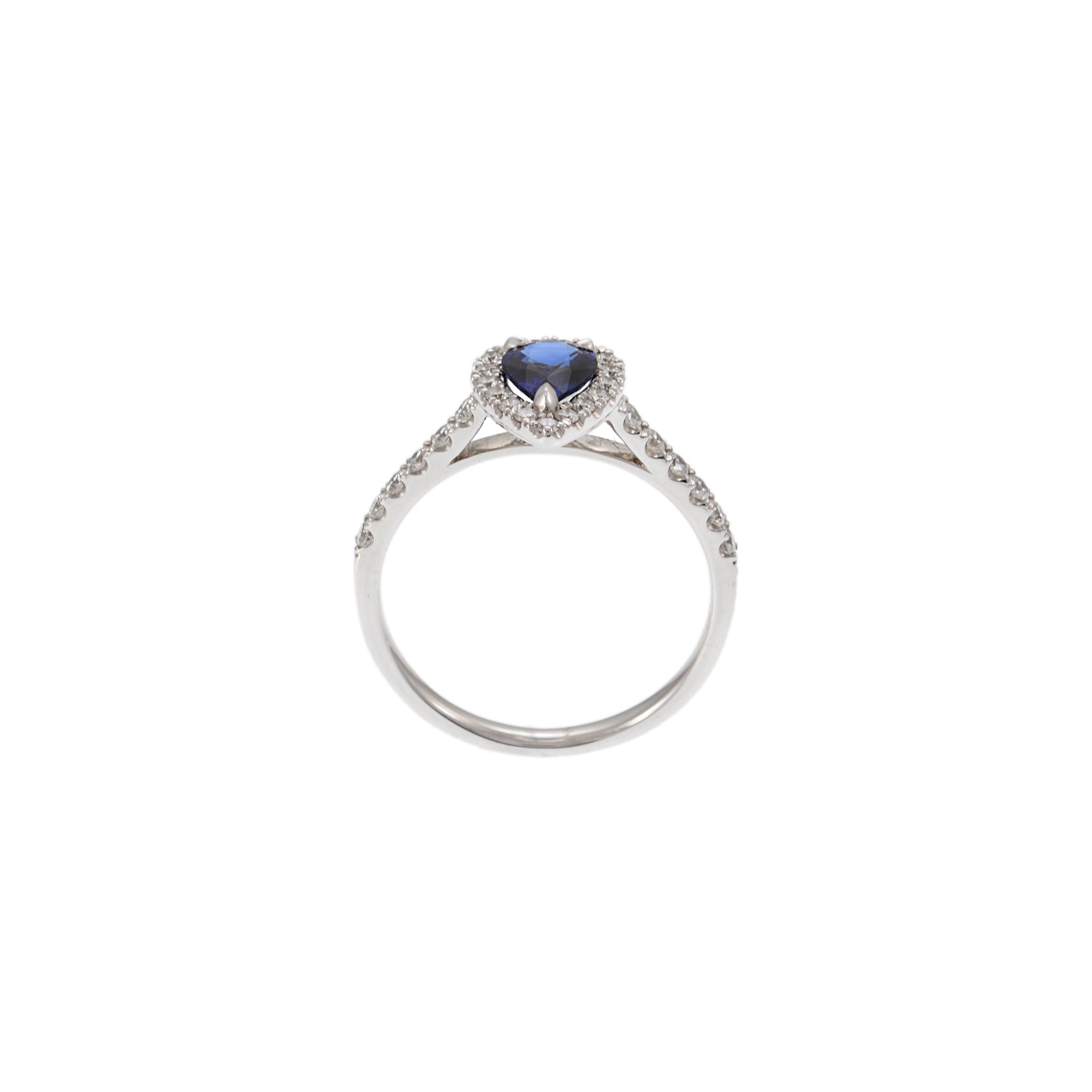 18KT White Gold Pear-Shaped Sapphire and Diamond Halo Ring