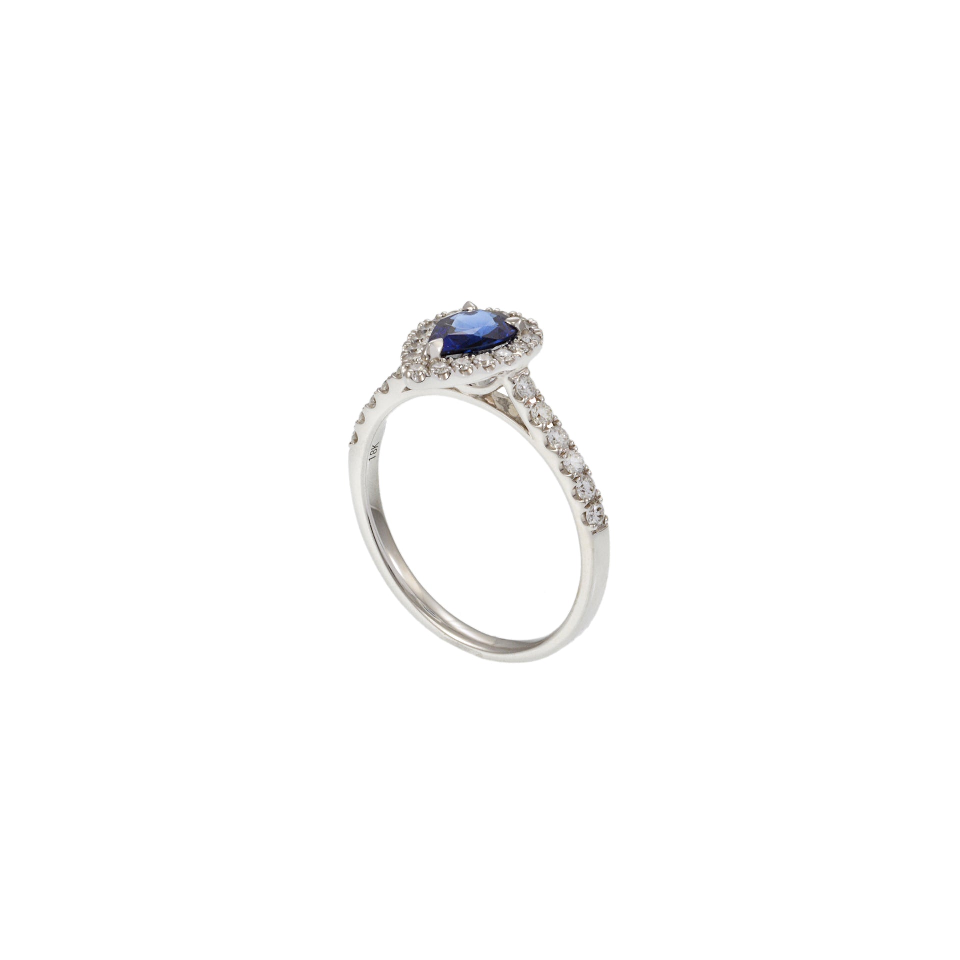 18KT White Gold Pear-Shaped Sapphire and Diamond Halo Ring