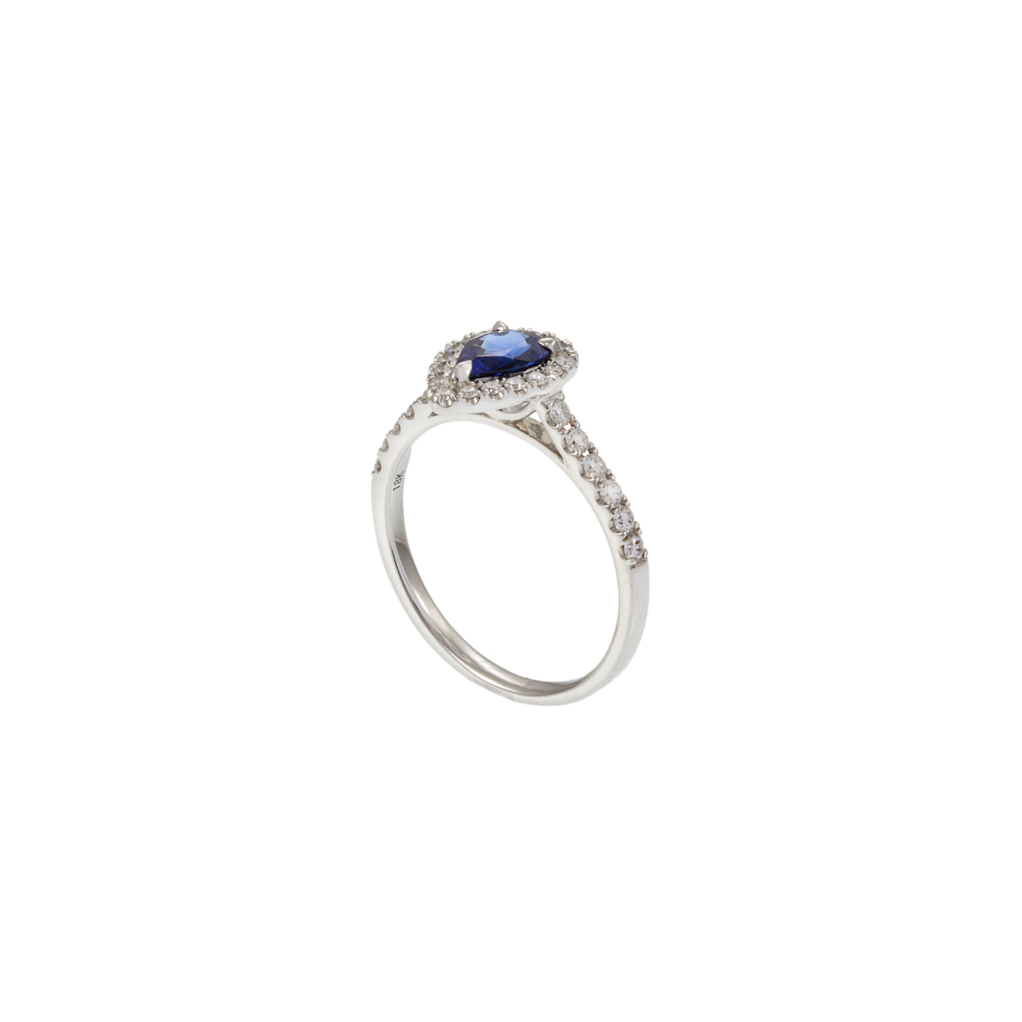 18KT White Gold Pear-Shaped Sapphire and Diamond Halo Ring