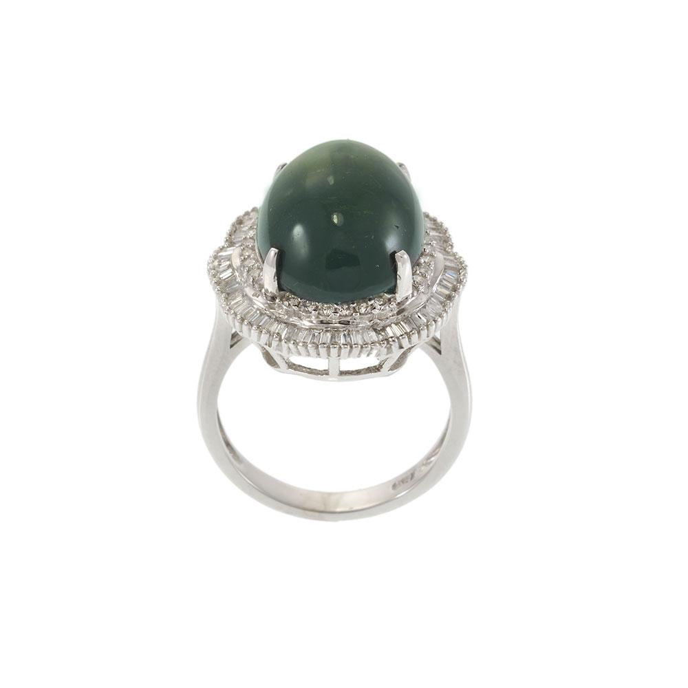Green Tourmaline and Diamond Halo Ring in 18KT White Gold
