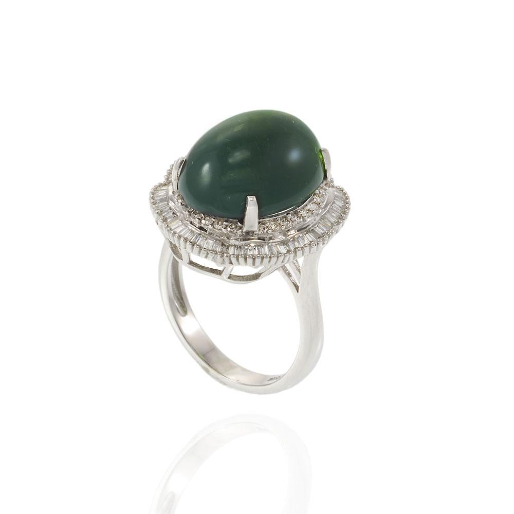 Green Tourmaline and Diamond Halo Ring in 18KT White Gold