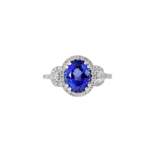 18KT White Gold Oval Cut Tanzanite And Diamond Ring