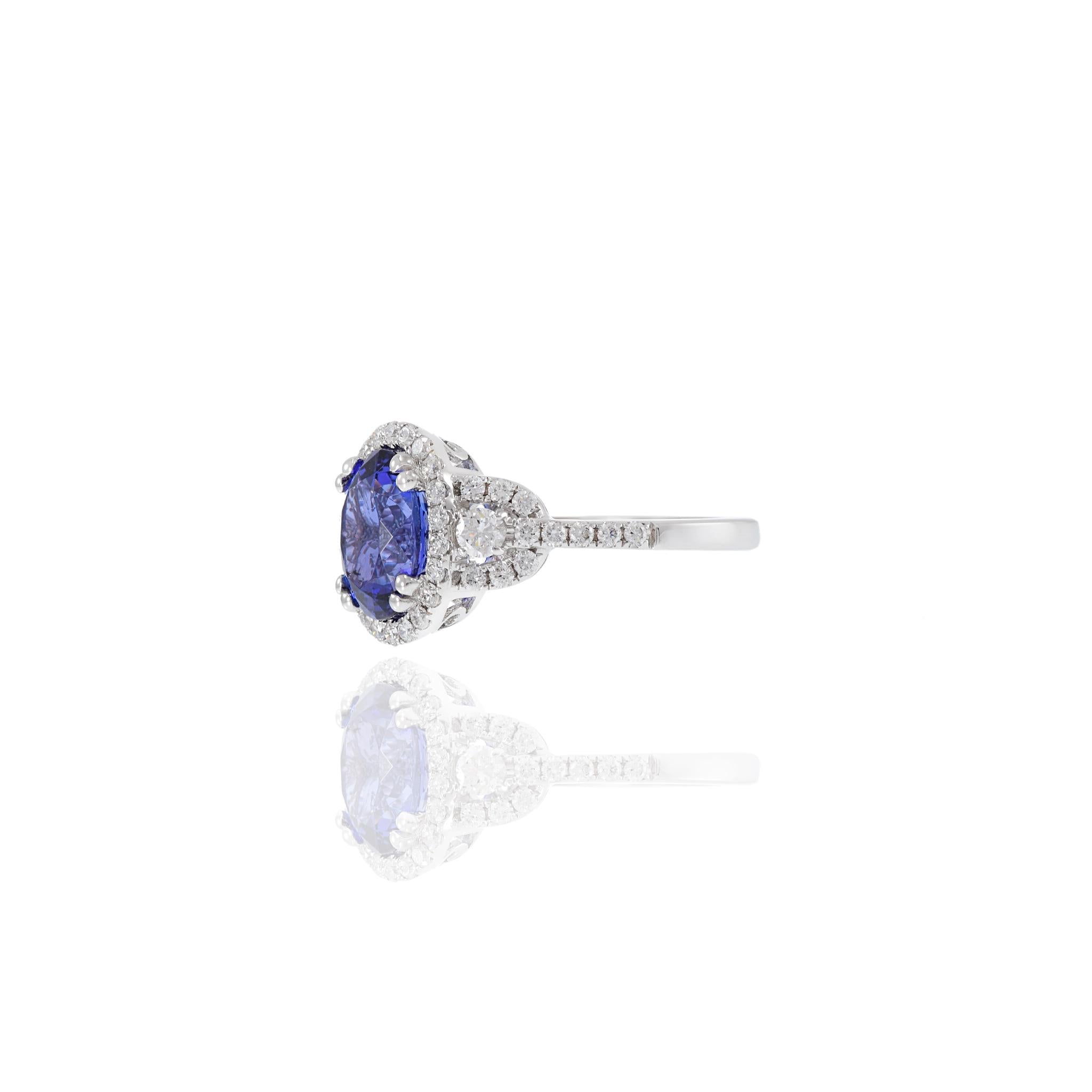 18KT White Gold Oval Cut Tanzanite And Diamond Ring