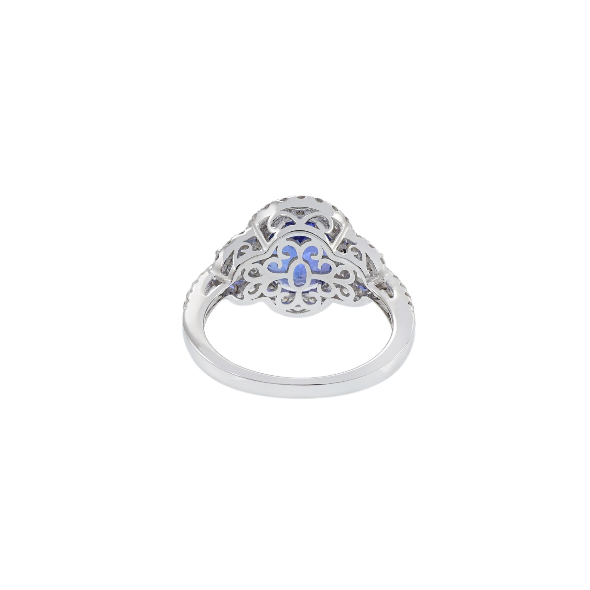 18KT White Gold Oval Cut Tanzanite And Diamond Ring