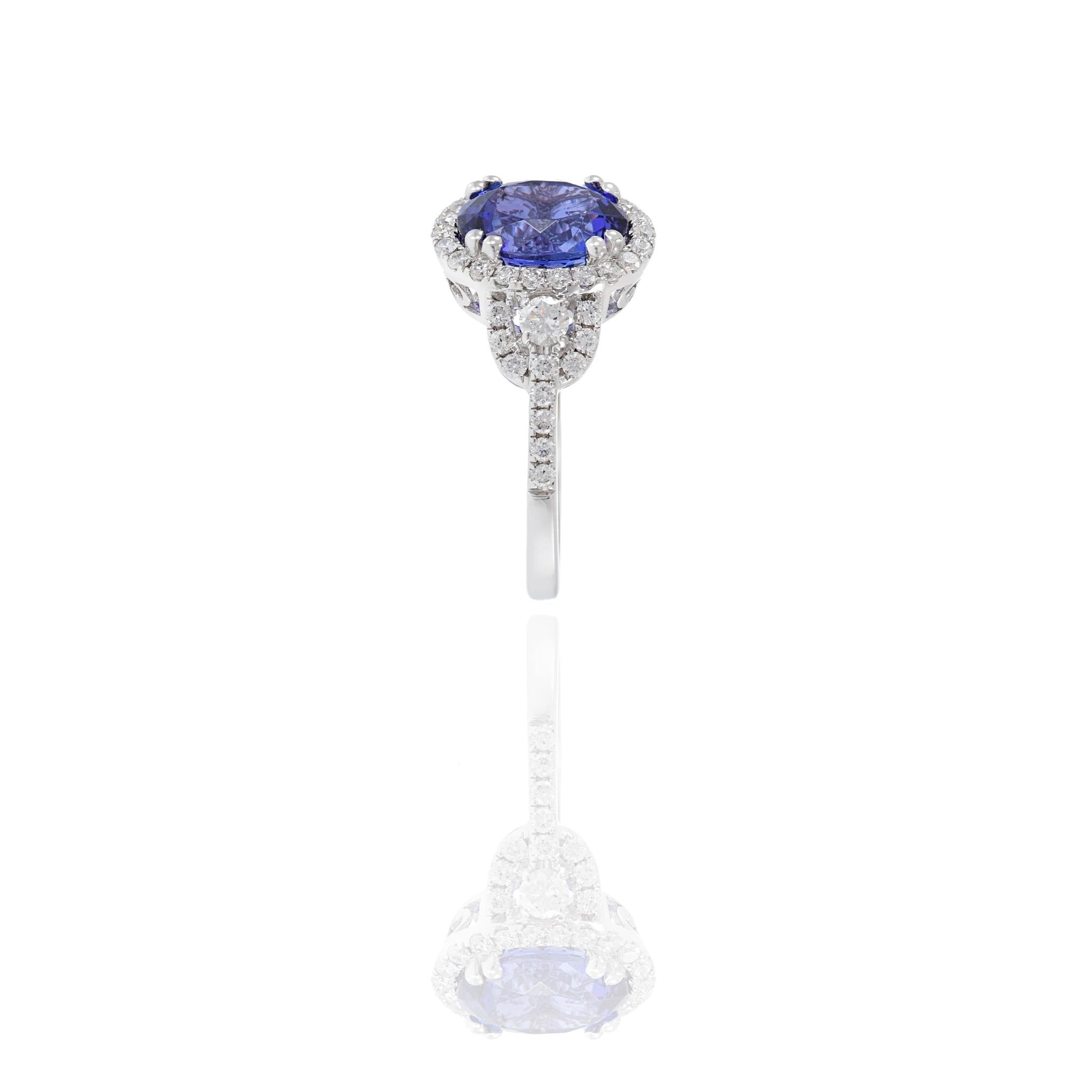 18KT White Gold Oval Cut Tanzanite And Diamond Ring