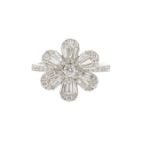 18KT White Gold Diamond Six-Petal Flower Ring