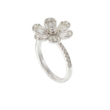 18KT White Gold Diamond Six-Petal Flower Ring