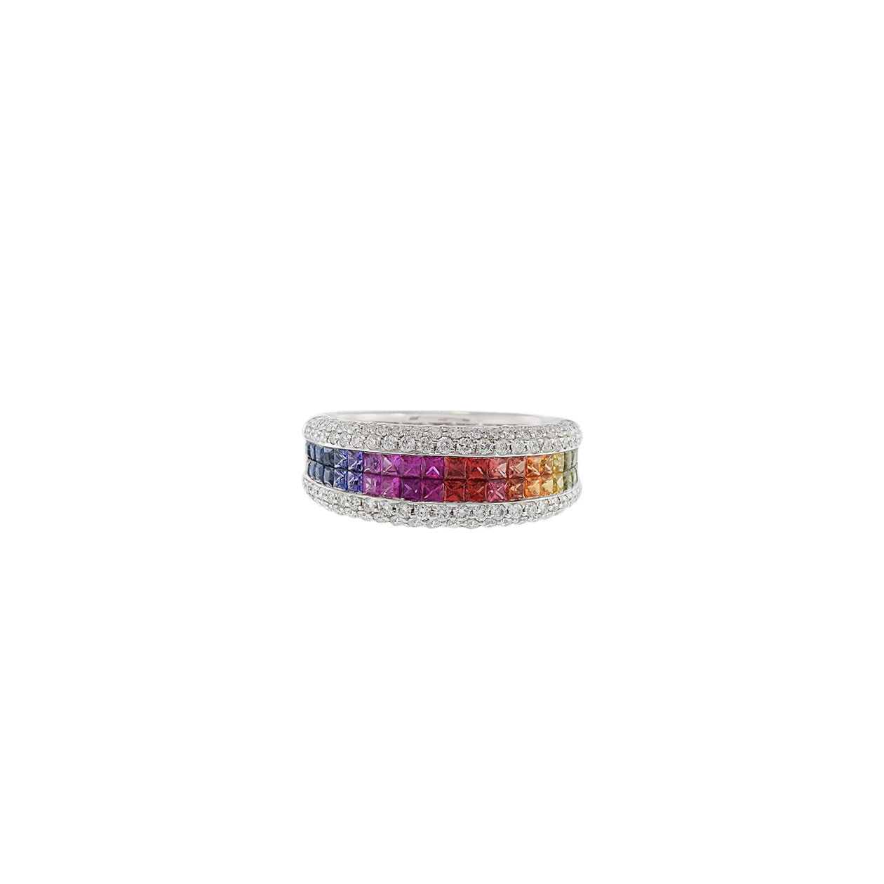 18KT White Gold Multi Color Sapphire And Diamond Ring