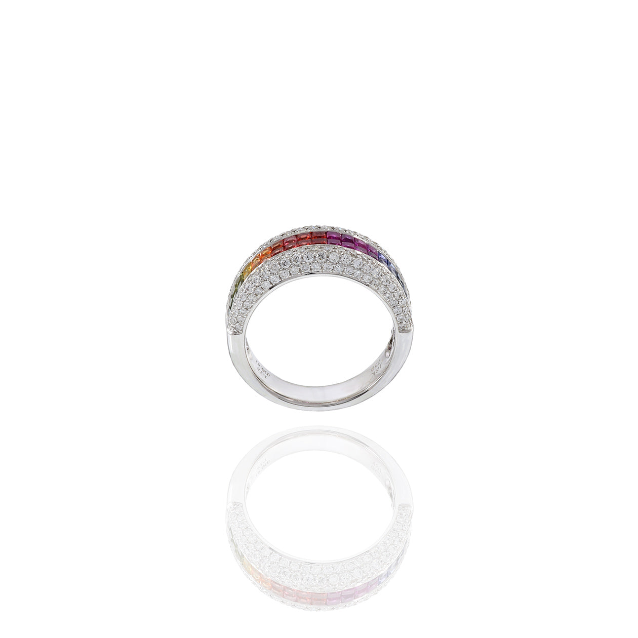 18KT White Gold Multi Color Sapphire And Diamond Ring