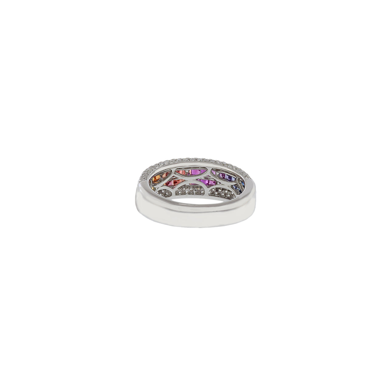 18KT White Gold Multi Color Sapphire And Diamond Ring