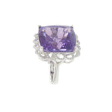 18KT White Gold Cushion Cut Amethyst and Diamond Ring