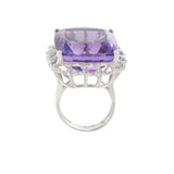 18KT White Gold Cushion Cut Amethyst and Diamond Ring