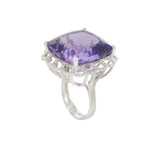 18KT White Gold Cushion Cut Amethyst and Diamond Ring