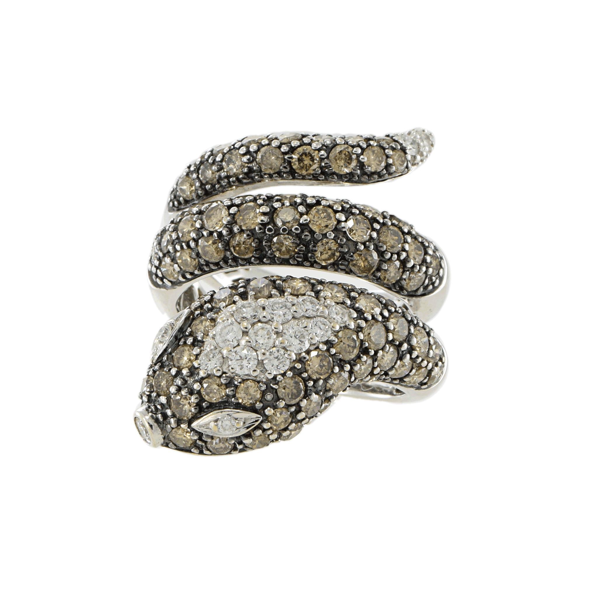 18KT White Gold Diamond Snake Ring