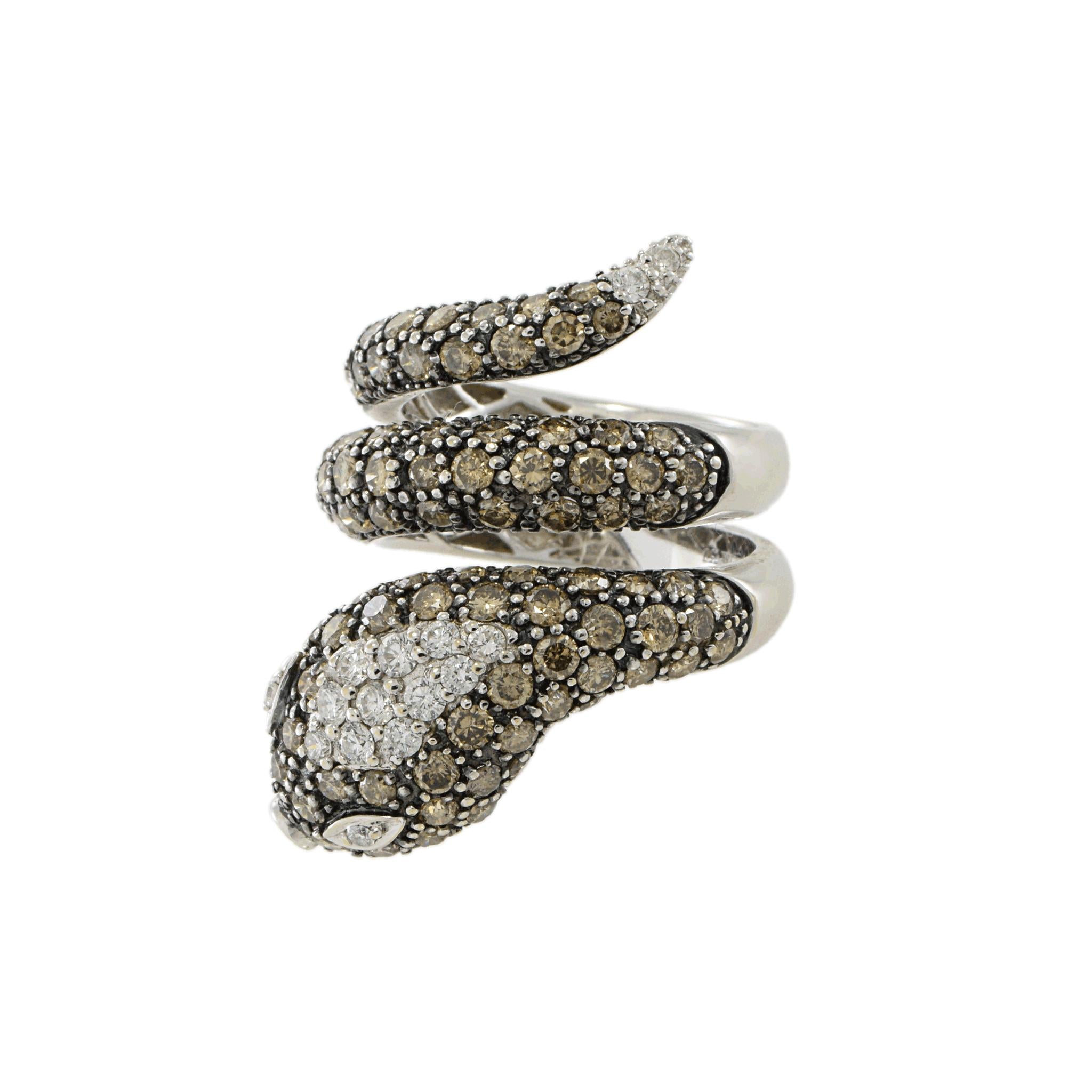 18KT White Gold Diamond Snake Ring