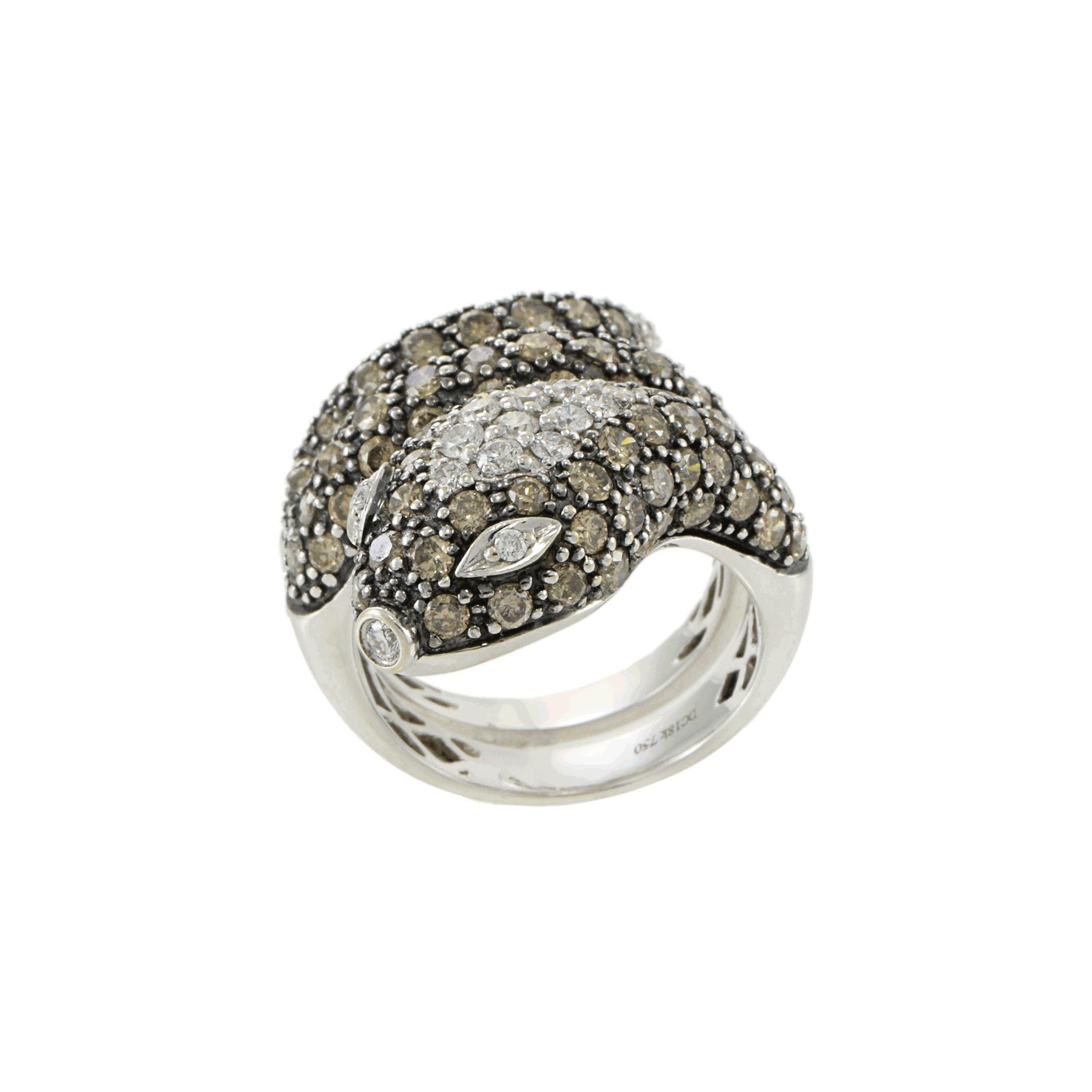 18KT White Gold Diamond Snake Ring