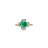 18KT Yellow Gold Emerald And Diamond Flower Ring