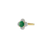 18KT Yellow Gold Emerald And Diamond Flower Ring