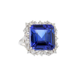 18KT White Gold Square Tanzanite and Diamond Ring