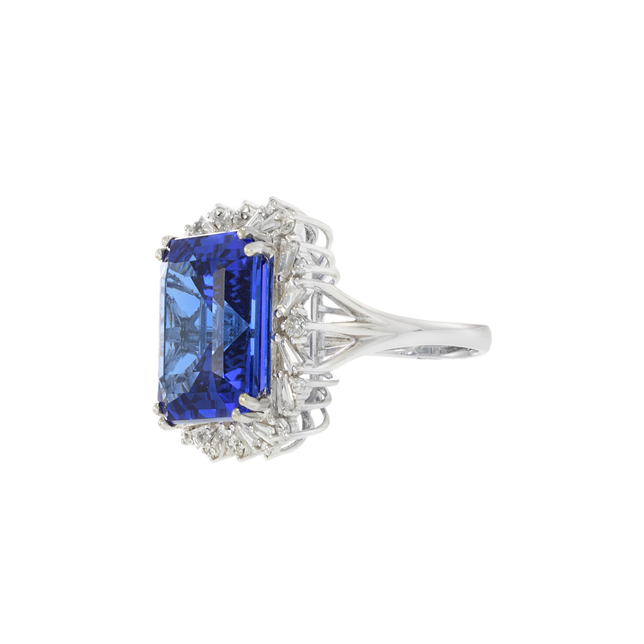 18KT White Gold Square Tanzanite and Diamond Ring