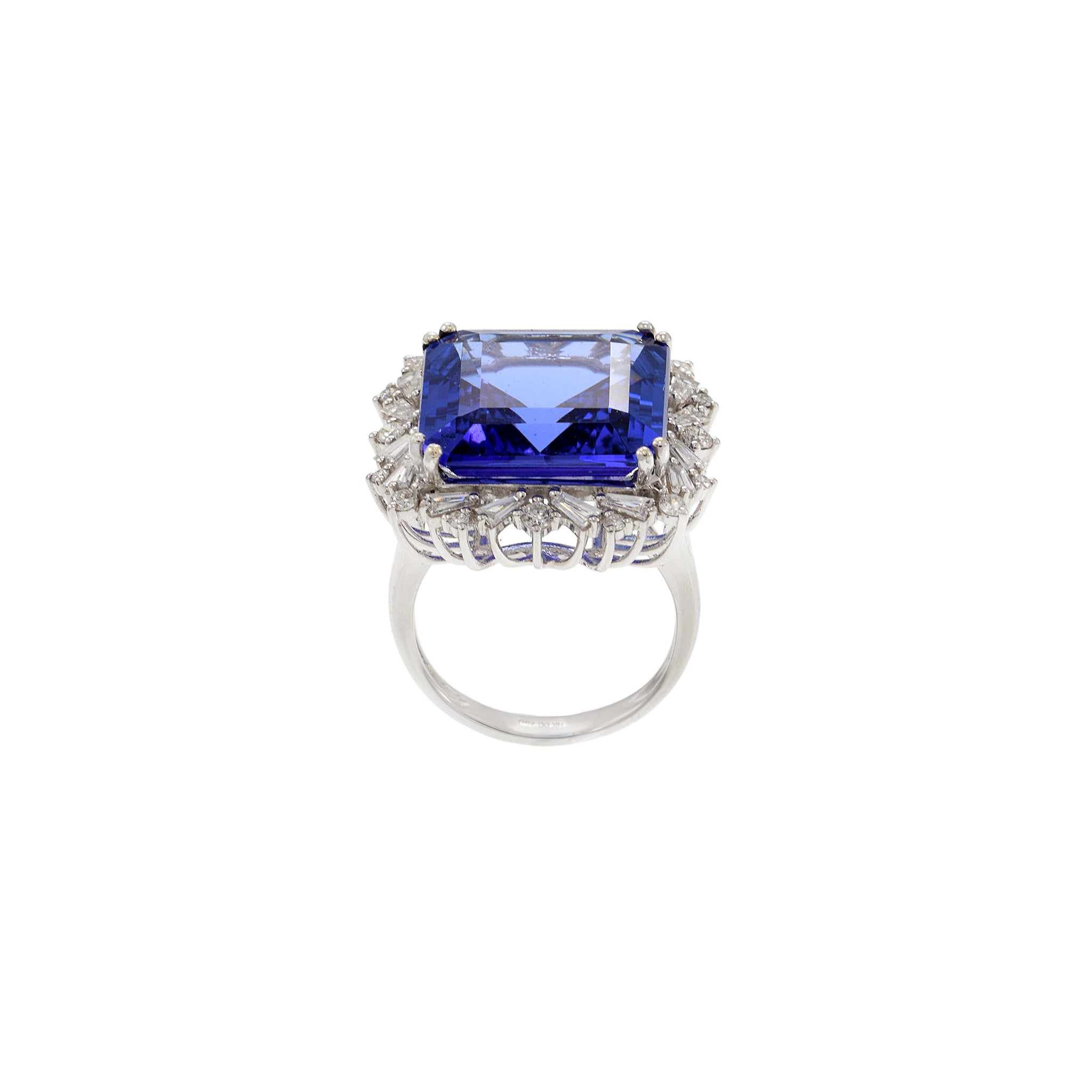 18KT White Gold Square Tanzanite and Diamond Ring