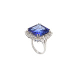 18KT White Gold Square Tanzanite and Diamond Ring