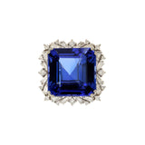 18KT White Gold Square Tanzanite and Diamond Ring