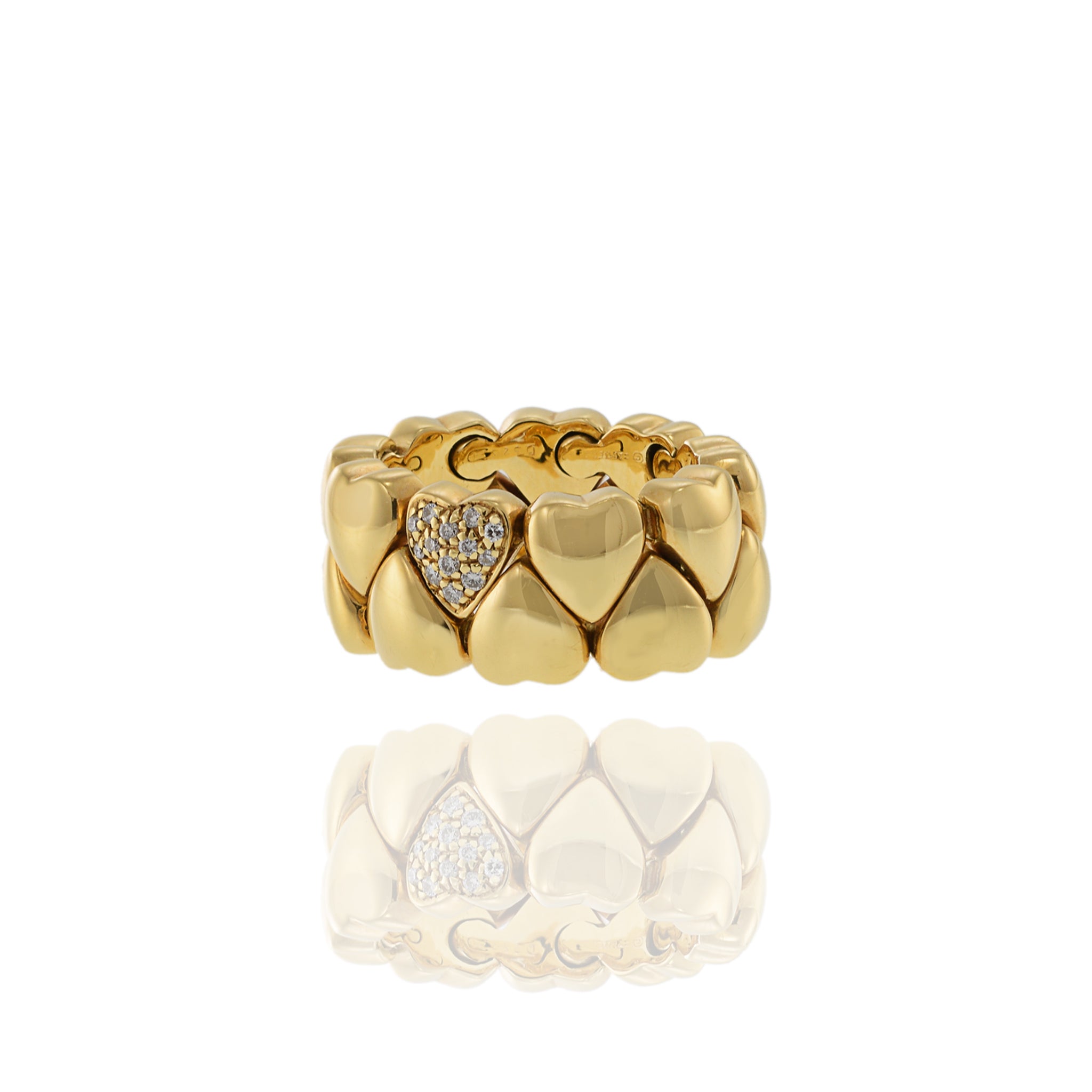 Estate Cartier 18KT Yellow Gold and Round Cut Diamond Puffy Heart Ring