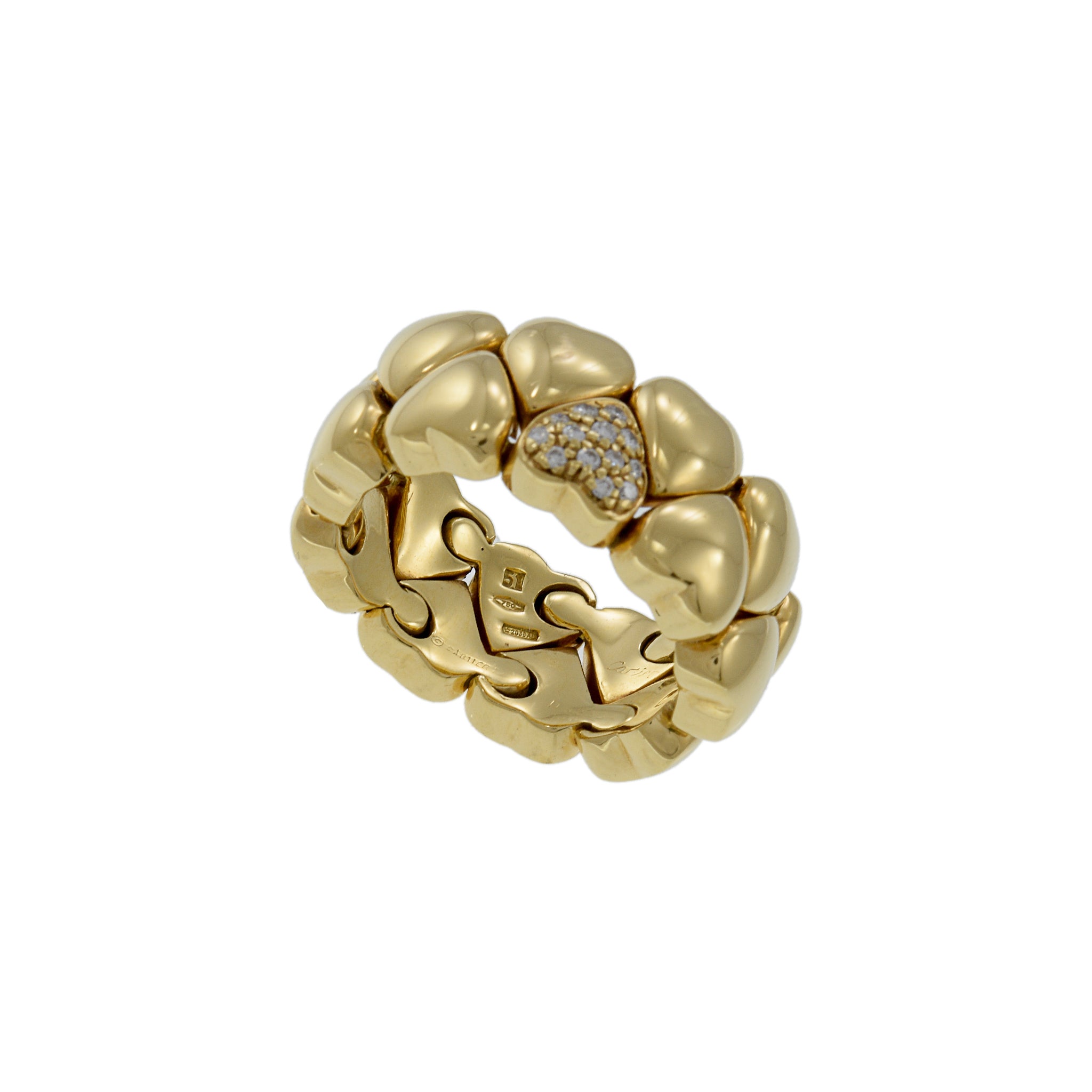 Estate Cartier 18KT Yellow Gold and Round Cut Diamond Puffy Heart Ring