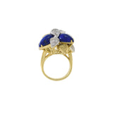 Retro Era 18KT Yellow Gold Lapis Lazuli And Diamond Flower Ring