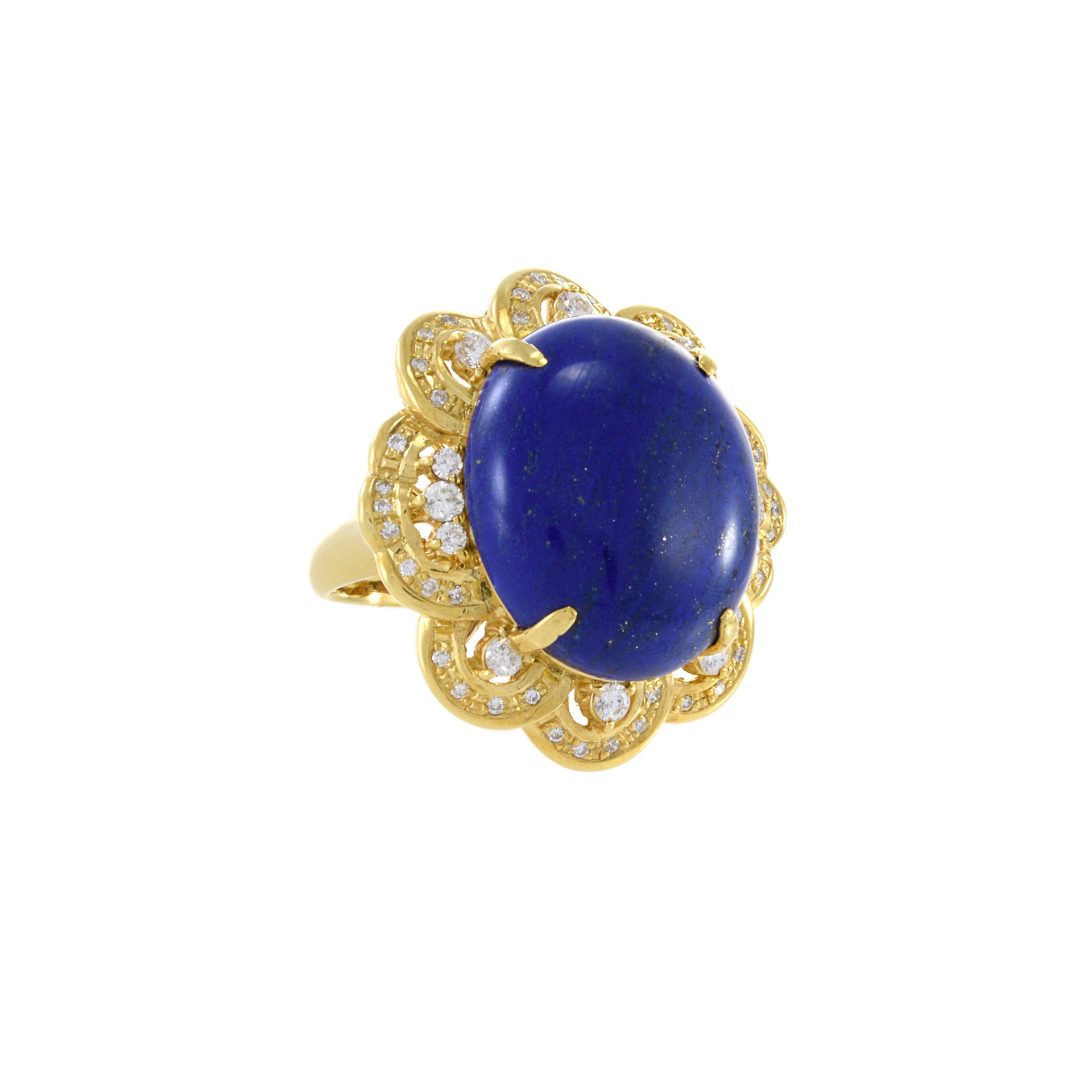 Retro Era 18KT Yellow Gold Lapis Lazuli And Diamond Ring