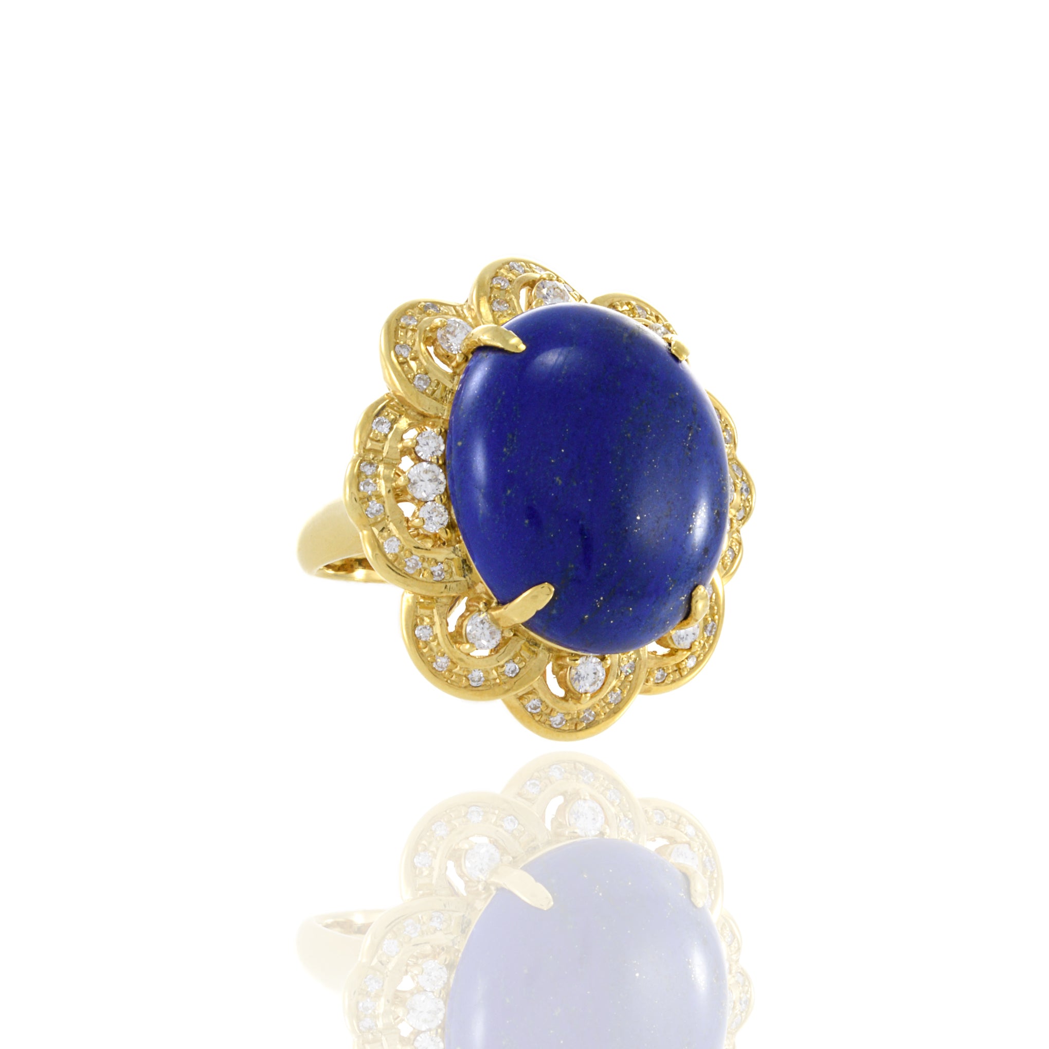 Retro Era 18KT Yellow Gold Lapis Lazuli And Diamond Ring