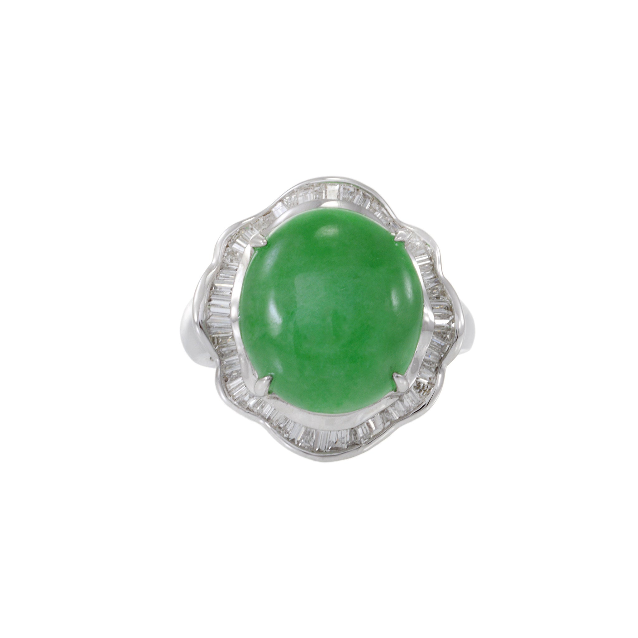 18KT White Gold Jade and Diamond Ring