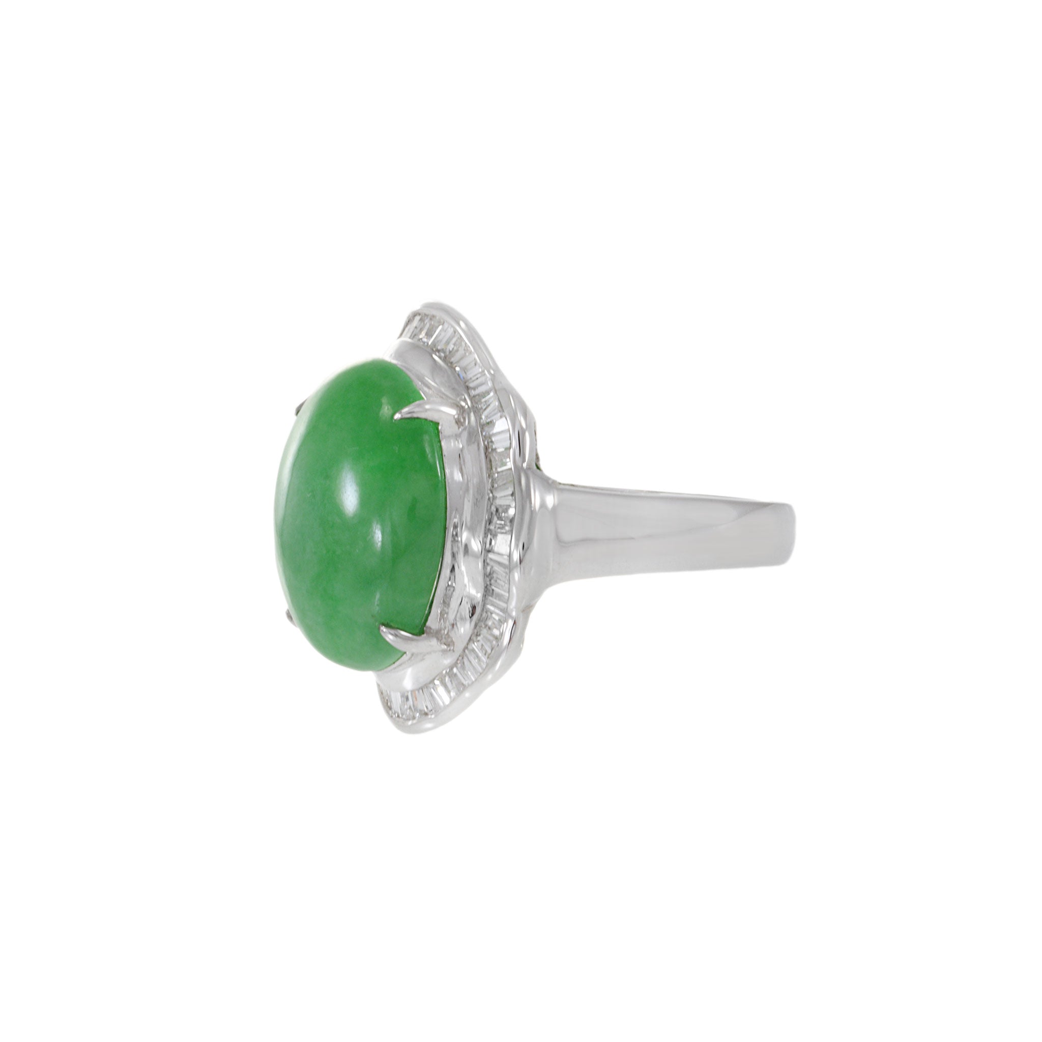 18KT White Gold Jade and Diamond Ring